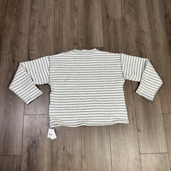 J.Crew Reversible Quilted Pullover Sweater WMNS M Heather Graphite Ivory Stripe - Picture 6 of 8